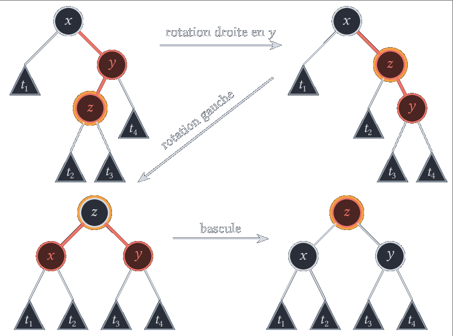 Cas x le z le y : rotation droite en y, rotation gauche, puis bascule.