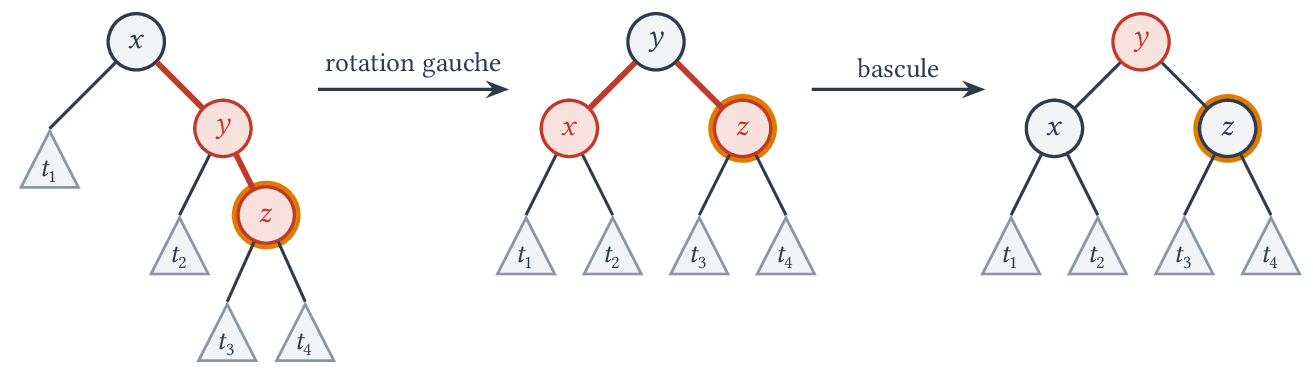 Cas x le y le z : rotation gauche puis bascule (z inséré, cerclé d'orange).
