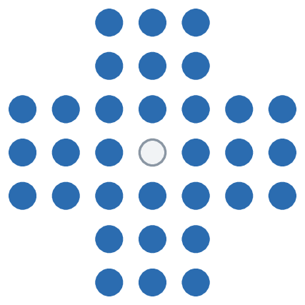 Position initiale : 32 pions et un emplacement vide au centre.